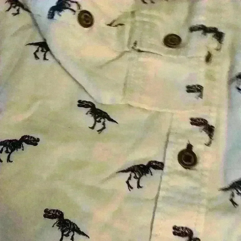 White And Blue Dinosaur Boys Button Up Long Sleeve Polo Style Shirt Sonoma Size